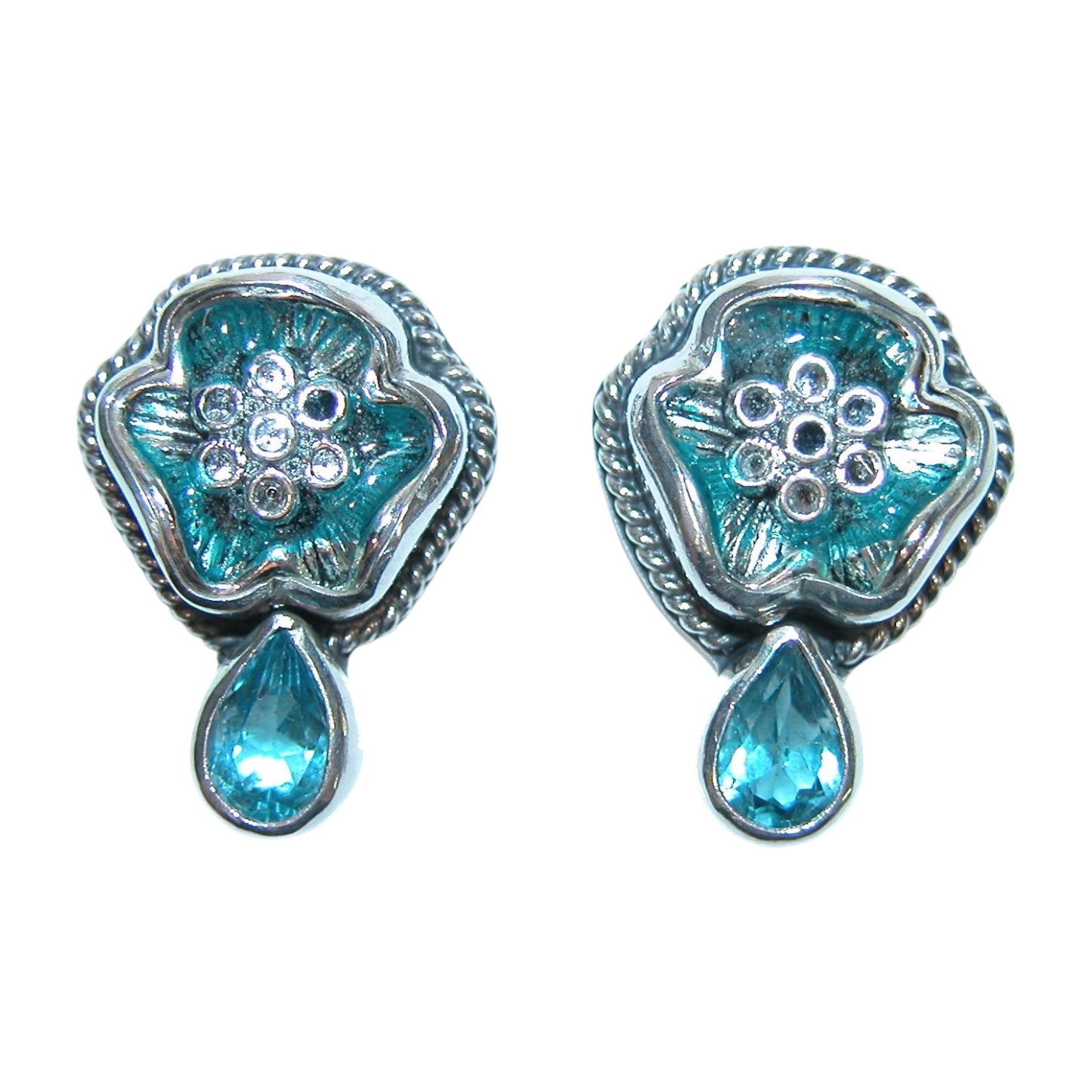 32397B Blue Enameled Sterling Silver Earrings