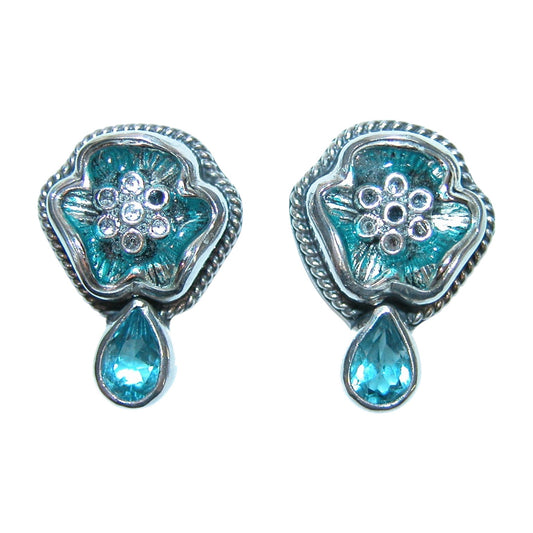 32397B Blue Enameled Sterling Silver Earrings