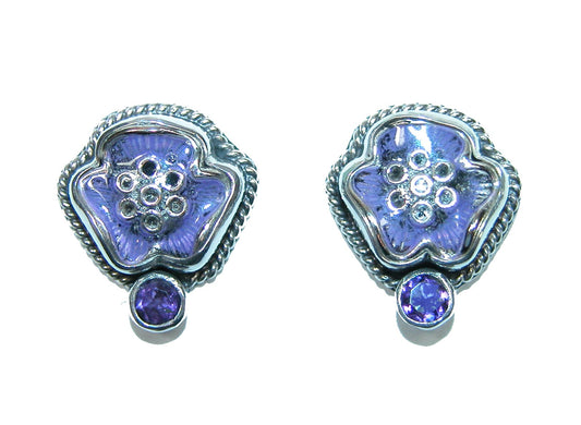 32397C Amethyst, Hand Enameled Sterling Silver Earrings