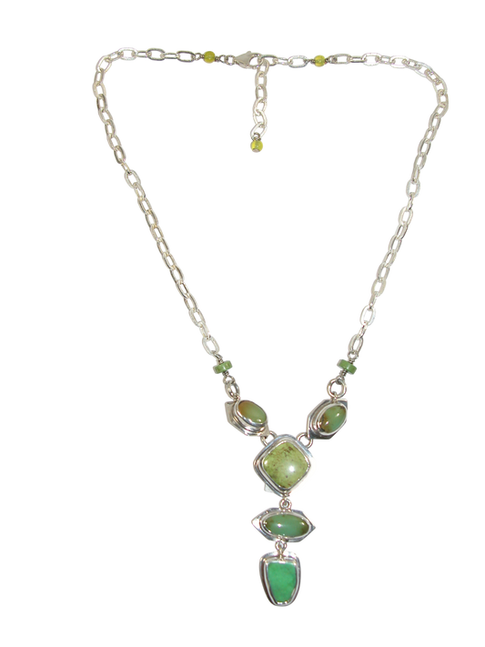 34201 Green Gaspeite Turquoise Sterling Silver Y Necklace