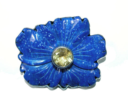 32404 Lapis and Citrine Flower Pin Pendant