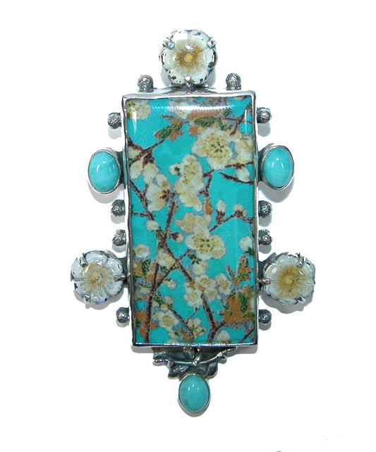 32408 Hand Painted, Turquoise Sterling Silver Pin and Pendant