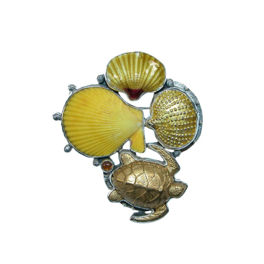 Yellow Seashell, Turtle Sterling Silver Pin and Pendant
