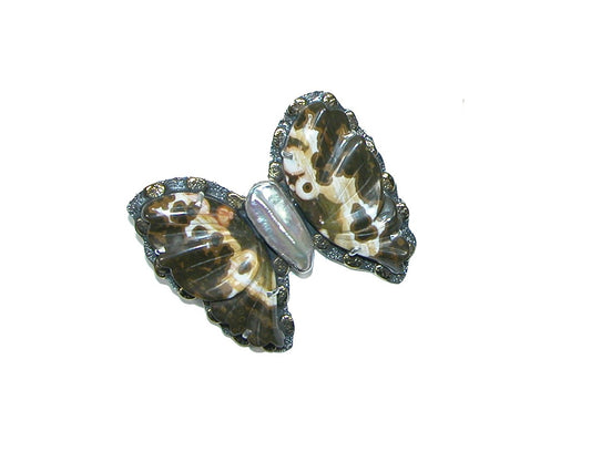 Ocean Jasper and Fresh Water Pearl Butterfly Pin Pendant