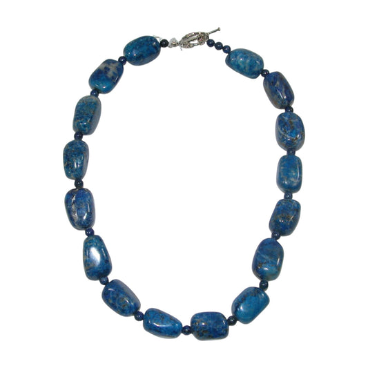 Blue Lapis Beaded Sterling Silver Necklace