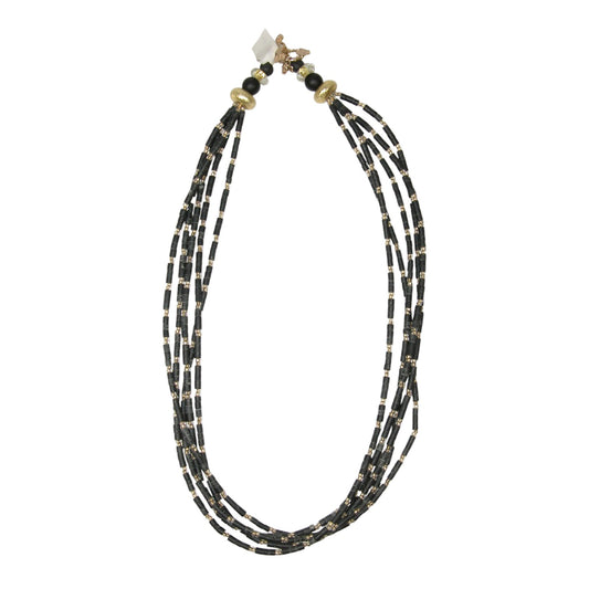 32427 Matte Finish Black Agate Beaded Sterling Silver Necklace