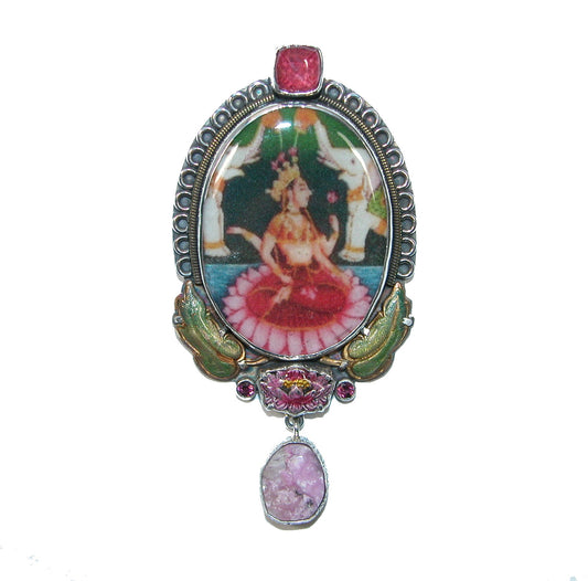 32443 Hand Painted Miniature, Cobalto Calcite Sterling Silver Pin and Pendant