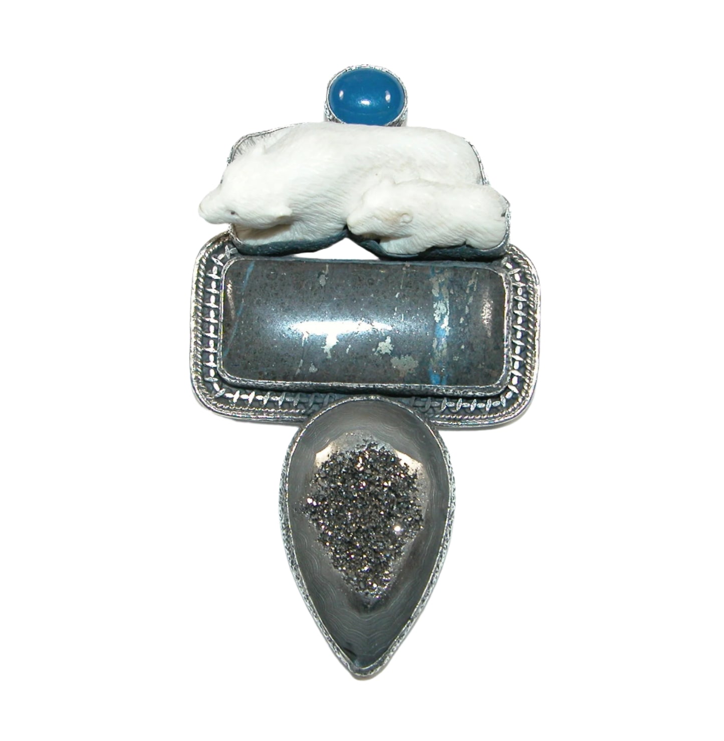 32452 Lapis, Carved Bear Sterling Silver Pin and Pendant