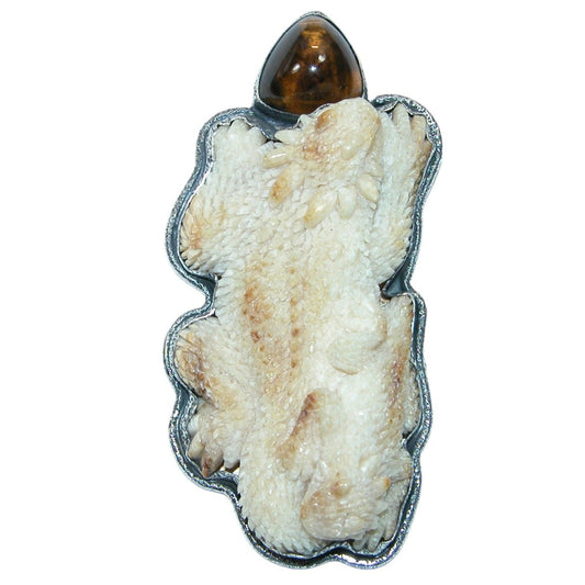 32457 Carved Lizard Sterling Silver Pin and Pendant