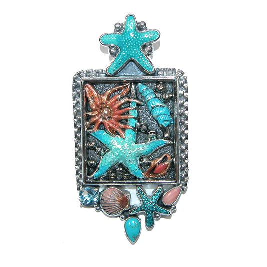 32460 Turquoise Hand Enamel Sealife Sterling Silver Pin and Pendant