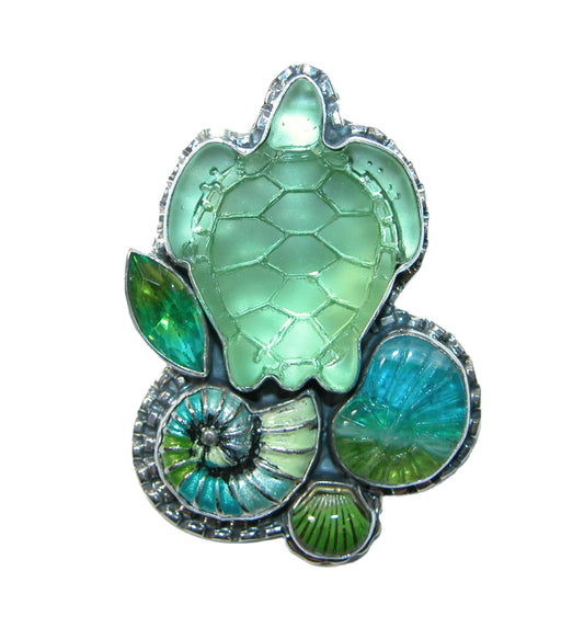 32474 Carved Turtle Sterling Silver Pin and Pendant