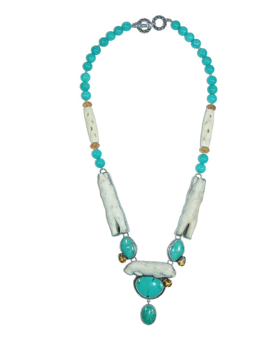 Hand Carved Bear Turquoise Necklace