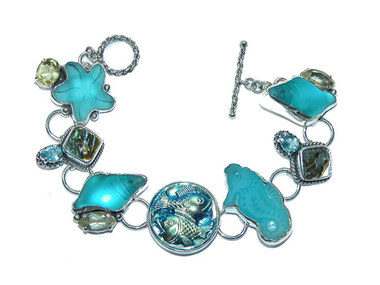 Sea Glass Sealife Sterling Silver Bracelet