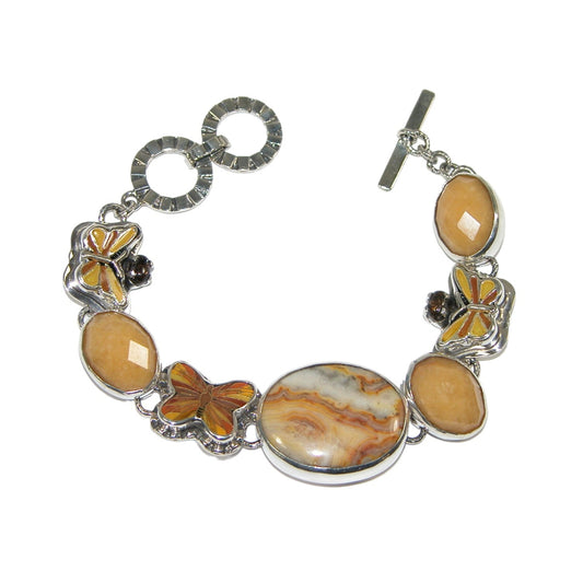 Lace Agate Yellow Onyx Quartz Sterling Silver Bracelet