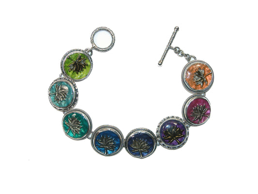 32497 Lotus Multicolor Enamel Sterling Silver Bracelet