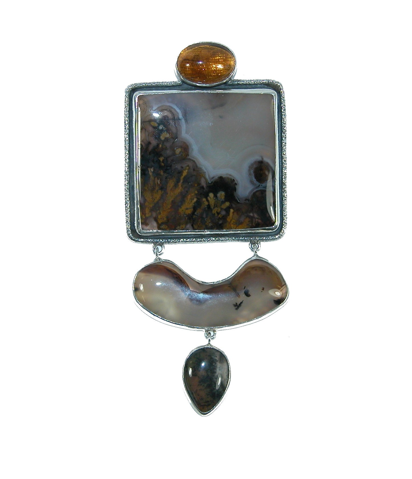 Drusy, Crab Hand Enameled Butterfly Sterling Silver Pin and Pendant