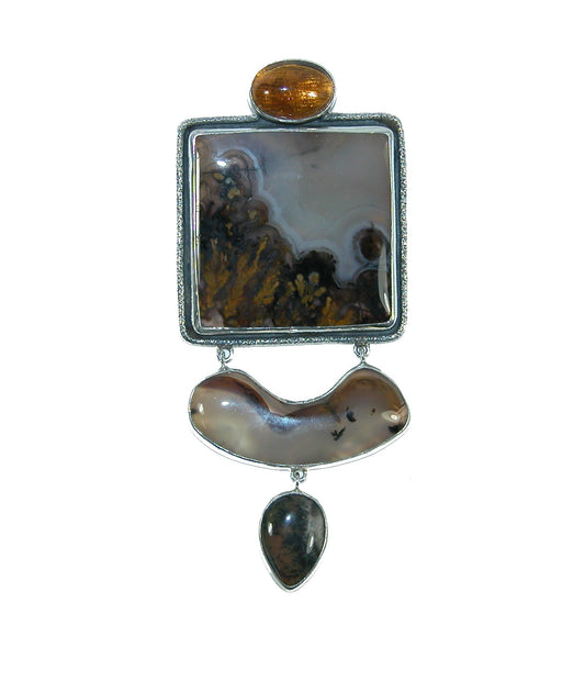 Drusy, Crab Hand Enameled Butterfly Sterling Silver Pin and Pendant