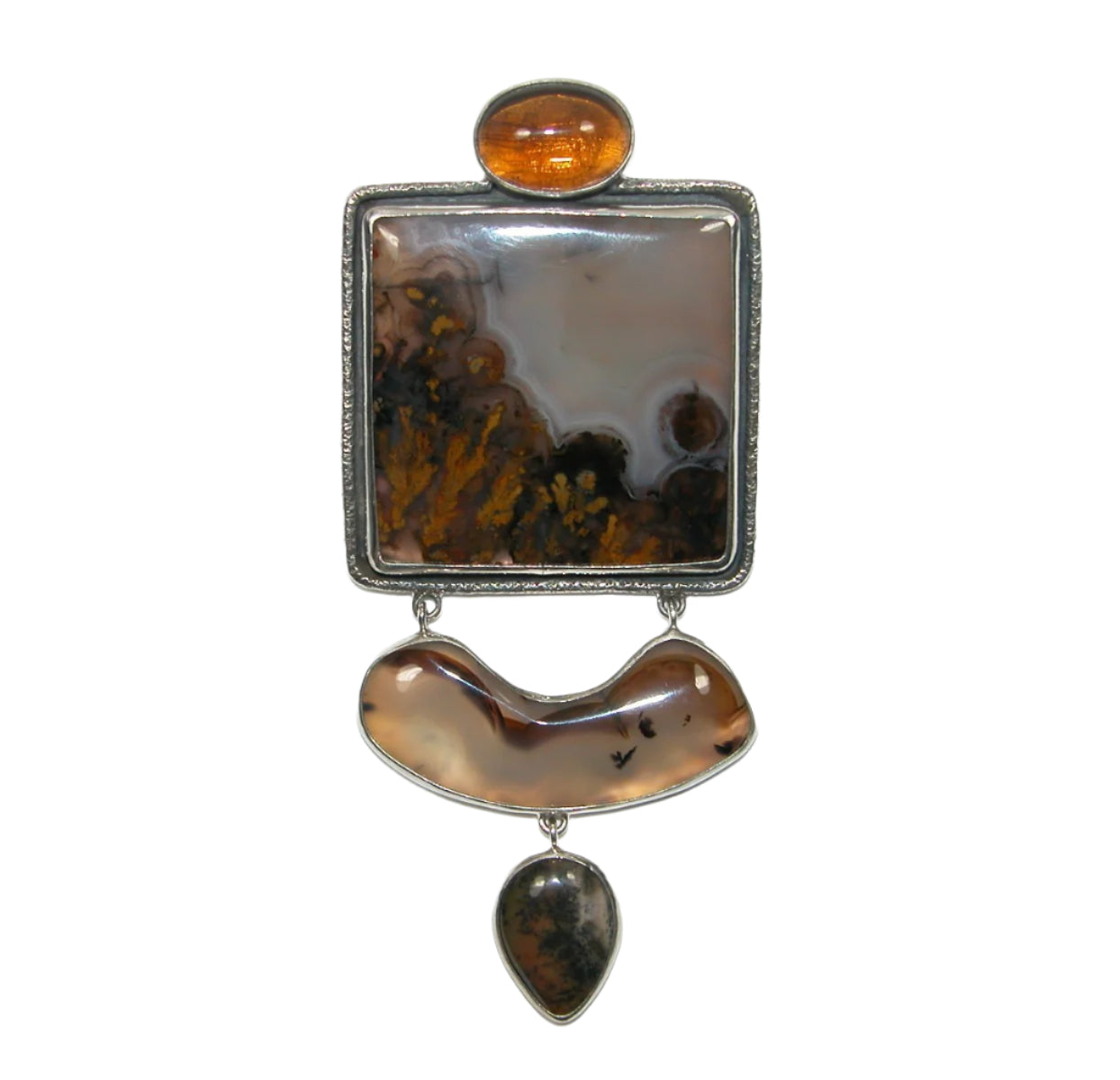 32500 Dendritic Agate Montana Agate Whiskey Quartz Sterling Silver Pin Pendant