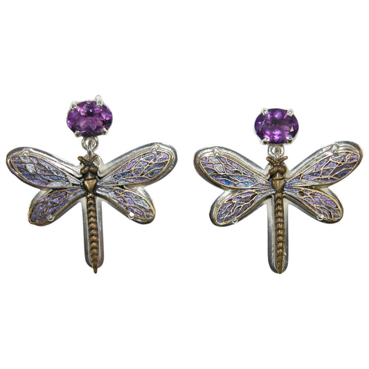 Amethyst Dragonfly Sterling Silver Earrings