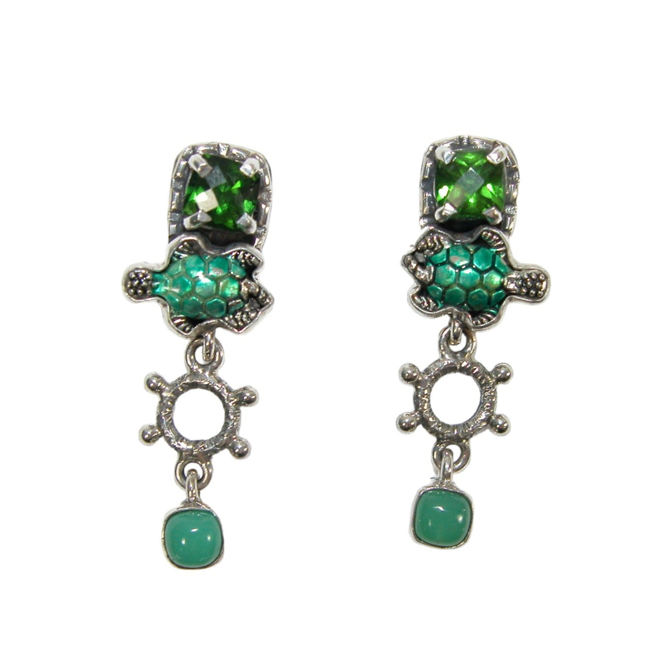 32506A Enameled Turtles with Chrysoprase Sterling Silver Earrings