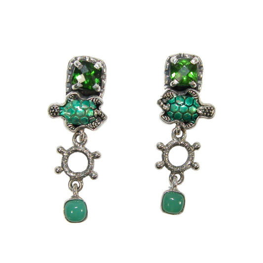 32506A Enameled Turtles with Chrysoprase Sterling Silver Earrings