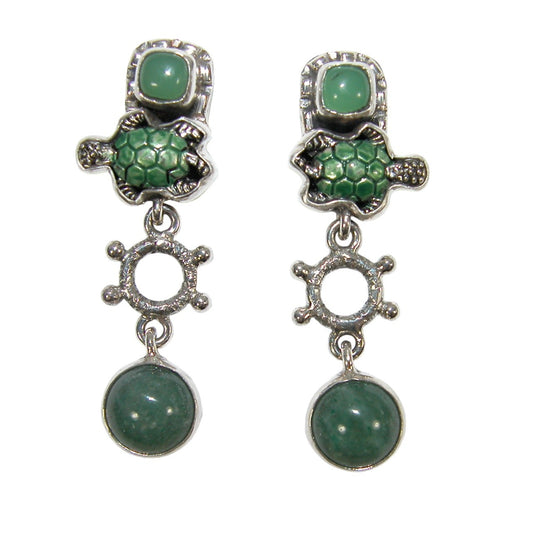 32506 Enameled Turtle Wheel Sterling Silver Earrings