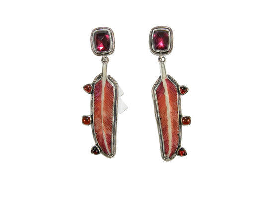 32510 Pink Quartz Feather Sterling Silver Earrings