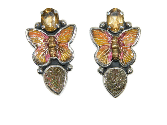 32511 Orange Butterfly with Gemstone Earrings