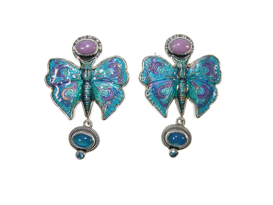 32516 Phosphosiderite, Enamel Butterfly Sterling Silver Earrings