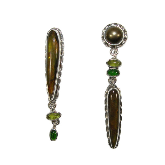 Ammolite, Chrome Diopside, Peridot Sterling Silver Earrings