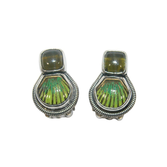 32530G Vesuvianite Enamel Seashell Sterling Silver Earrings