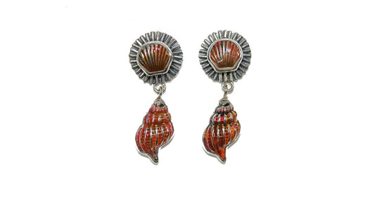 32537 Hand Enameling Shell Sterling Silver Earrings
