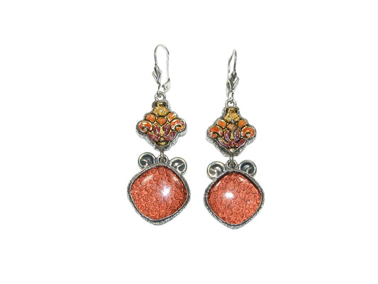 32541L Hand Enameling, Glass Sterling Silver Earrings