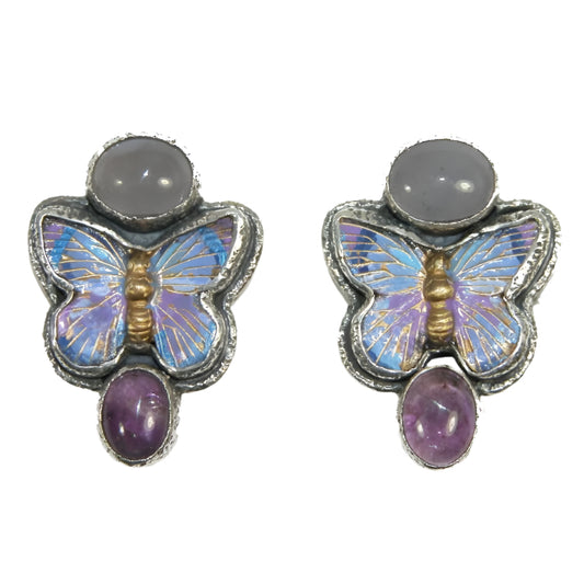 32549 Purple Amethyst Enameled Sterling Silver Earrings