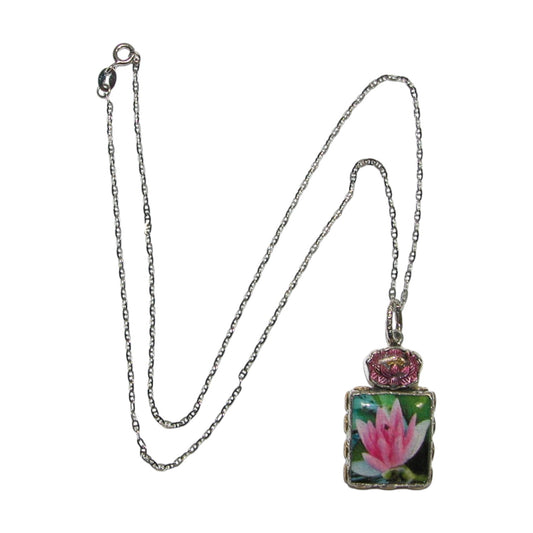 Lotus Tile Hand Enamel Pink Sterling Silver Necklace