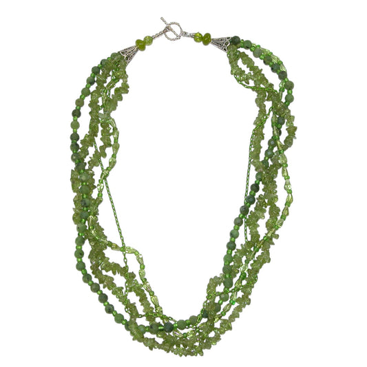 Peridot Multi-Strand Beaded Sterling Silver Necklace