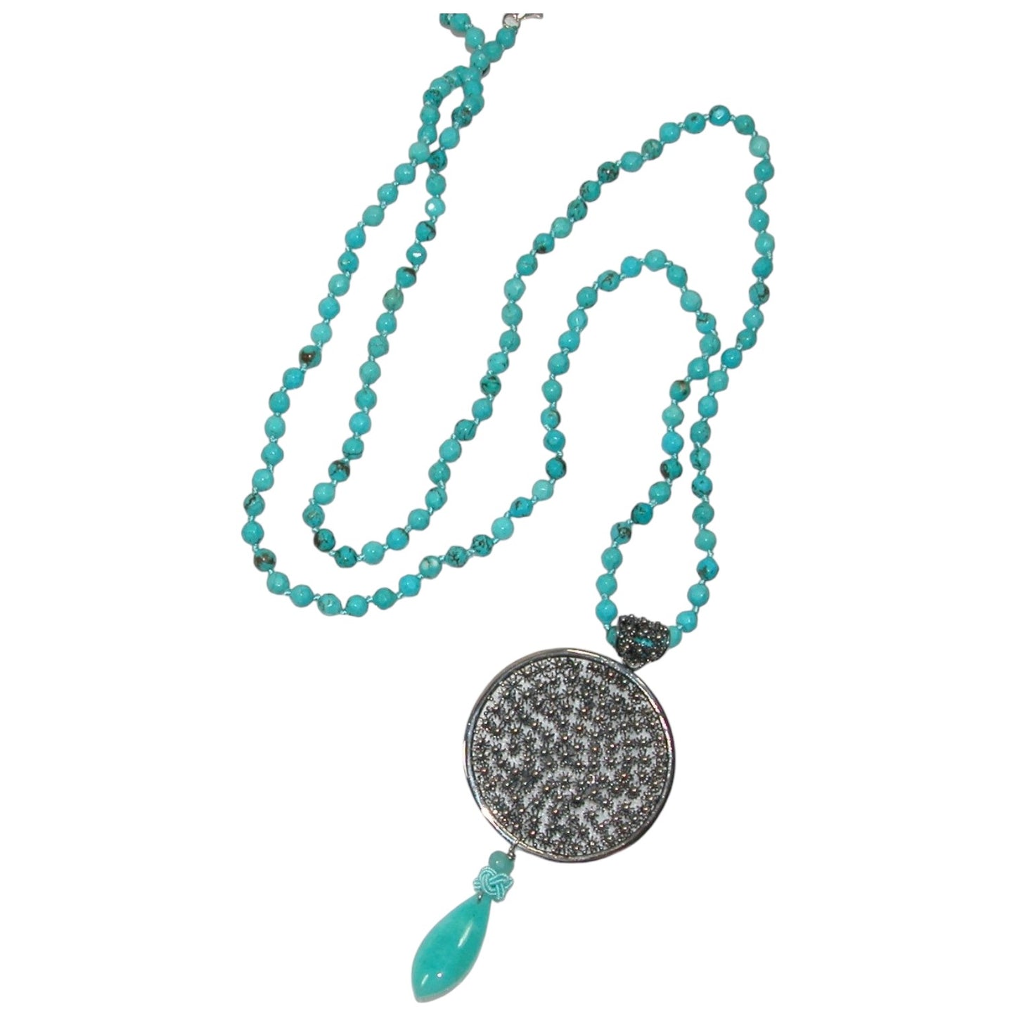 Turquoise Beaded Amazonite Sterling Silver Necklace