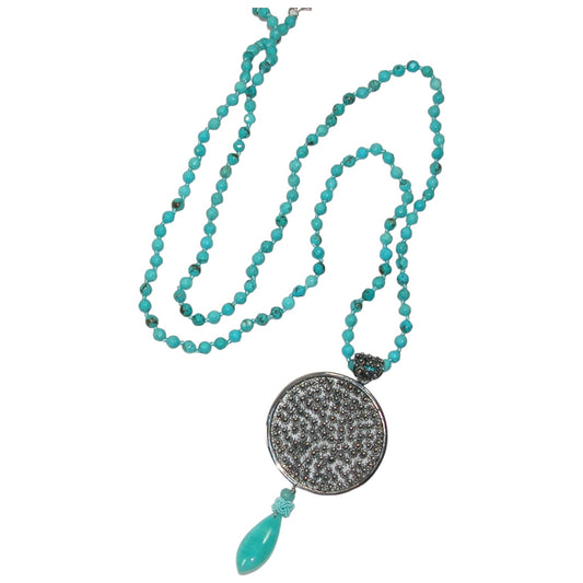 Turquoise Beaded Amazonite Sterling Silver Necklace