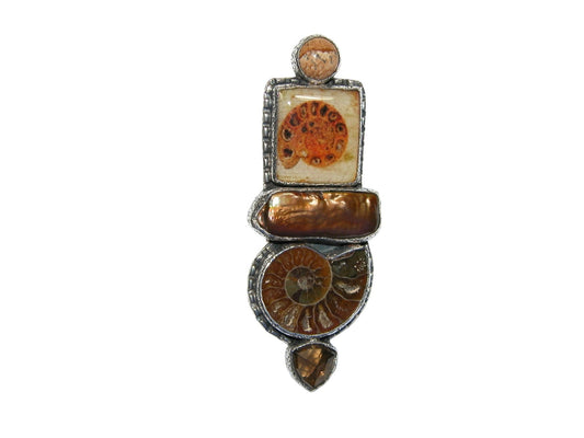 32625 Ammonite and Fresh Water Pearl Pin Pendant