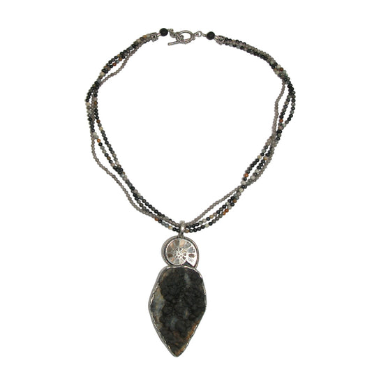 Natural Mineral, Ammonite Beaded Sterling Silver Necklace