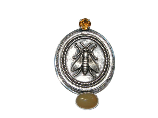 32637A Citrine Bee Sterling Silver Pin and Pendant