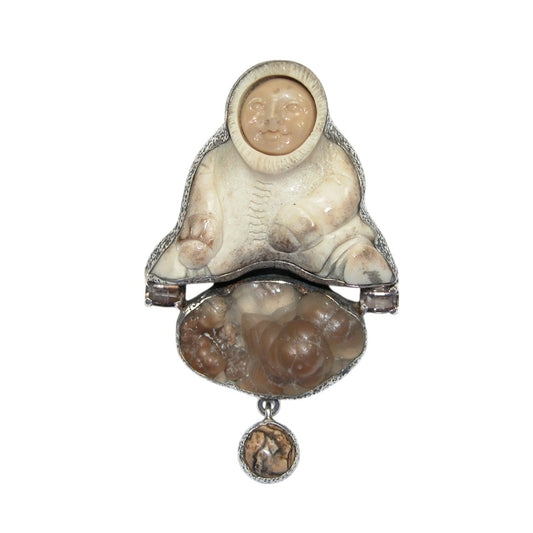 32638 Carved Mammoth Eskimo, Jasper Sterling Silver Pin and Pendant