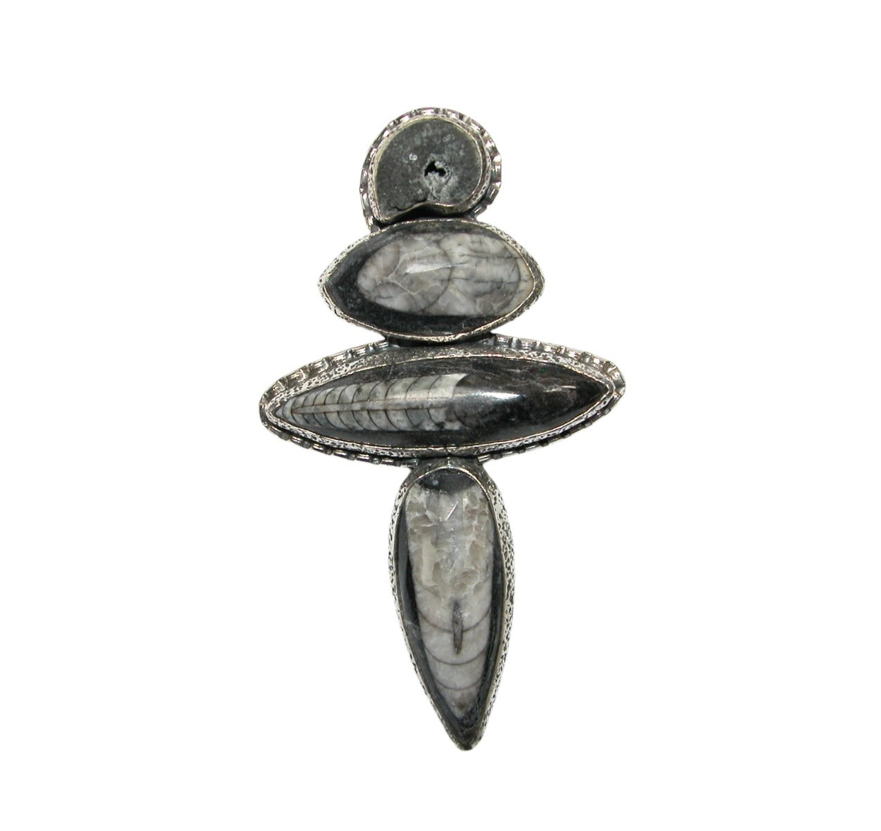 4 Piece Orthoceras Fossil and Ammonite Pin Pendant