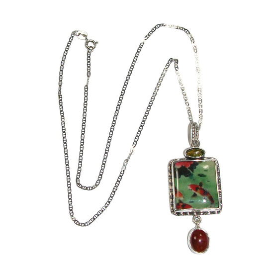 32665 Hand Made Fish Tile, Carnelian Sterling Silver Necklace
