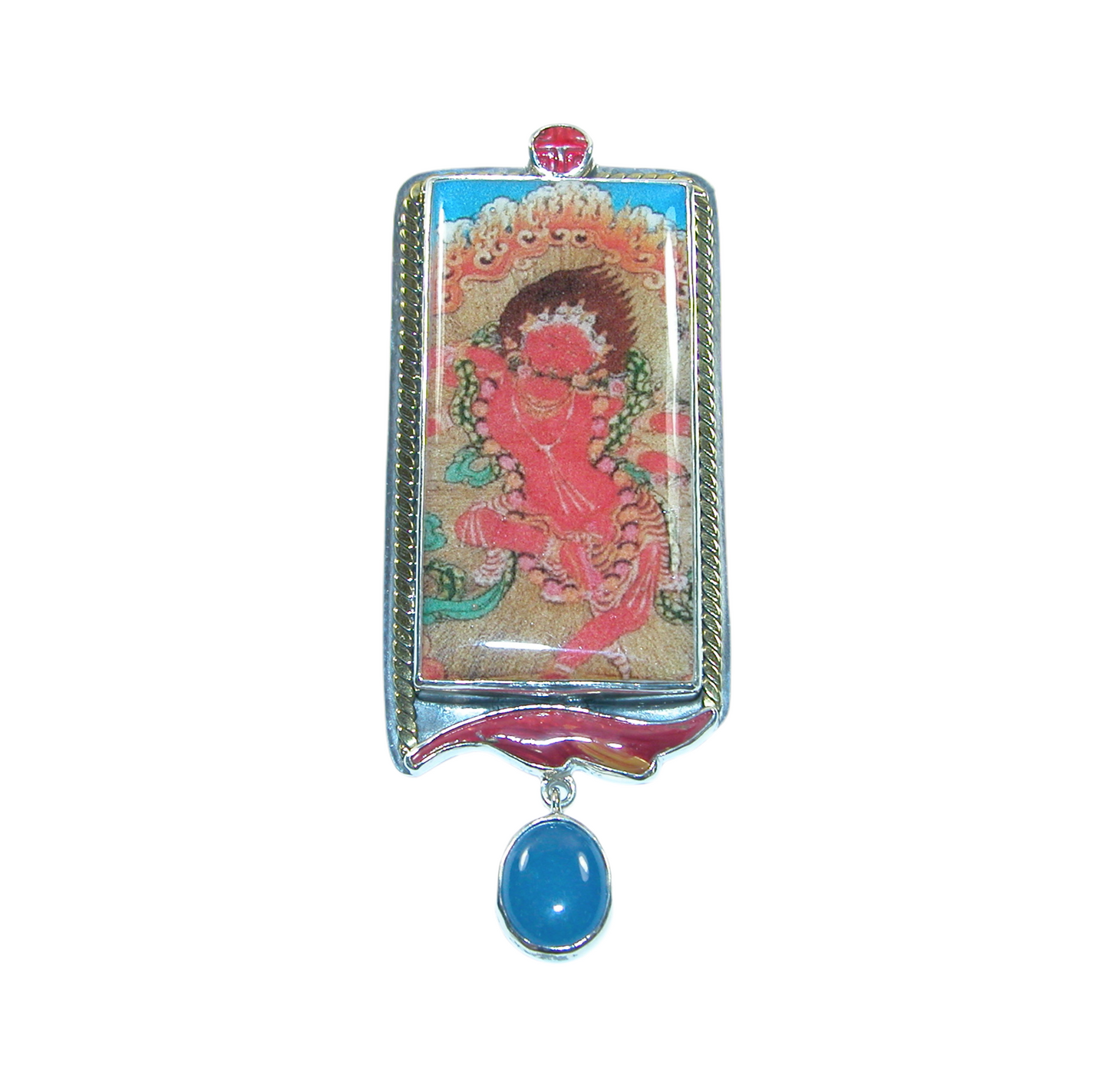 31666 Hand Enamel Dragon Tile, Lapis Pin Pendant