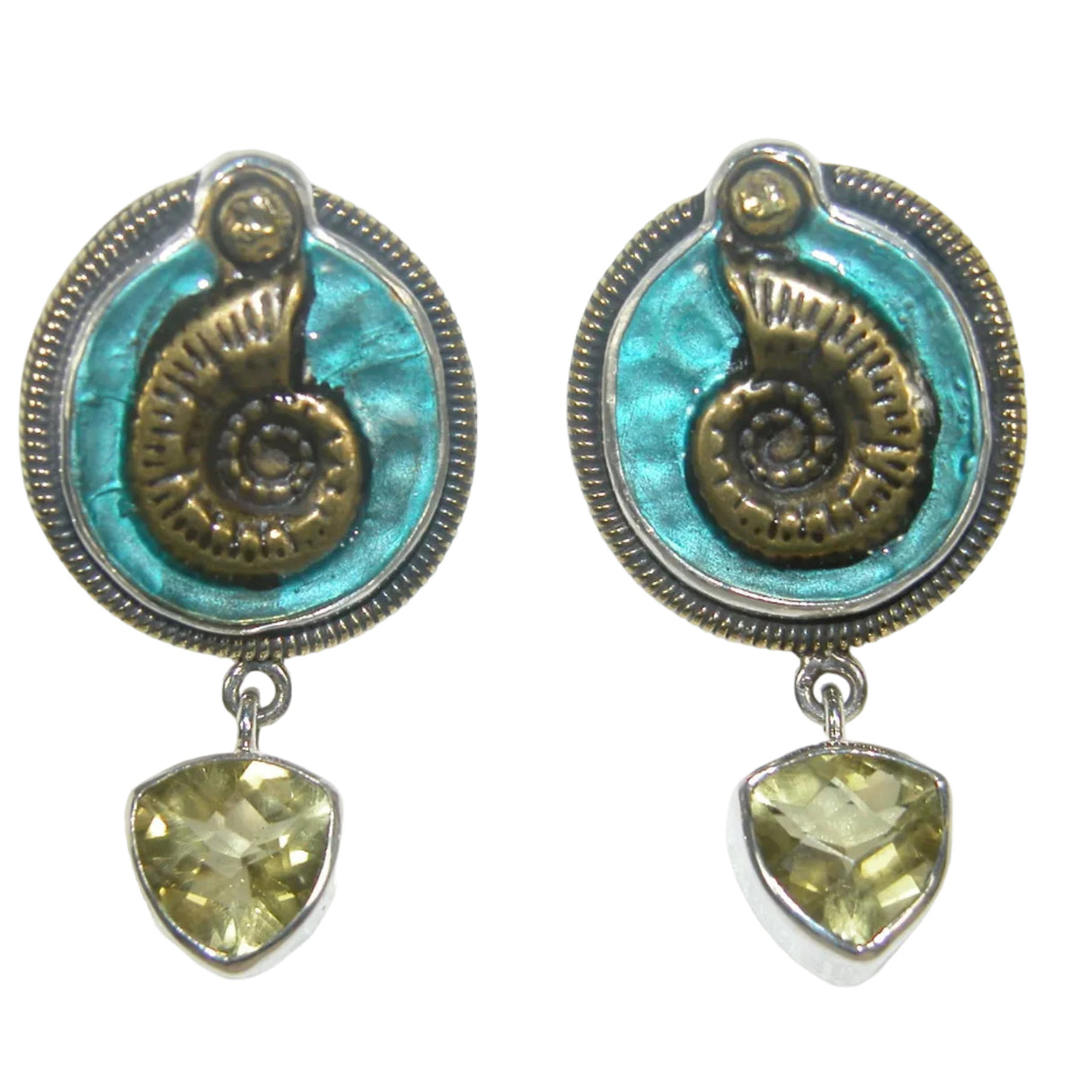 32678 Enamel Sea Shell Lemon Citrine Earring