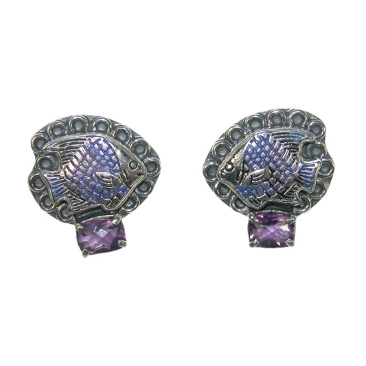 32690 Amethyst Fish Sterling Silver Earrings
