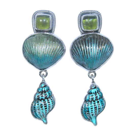 32692 Hand Enamel Shell Drop Sterling Silver Earrings
