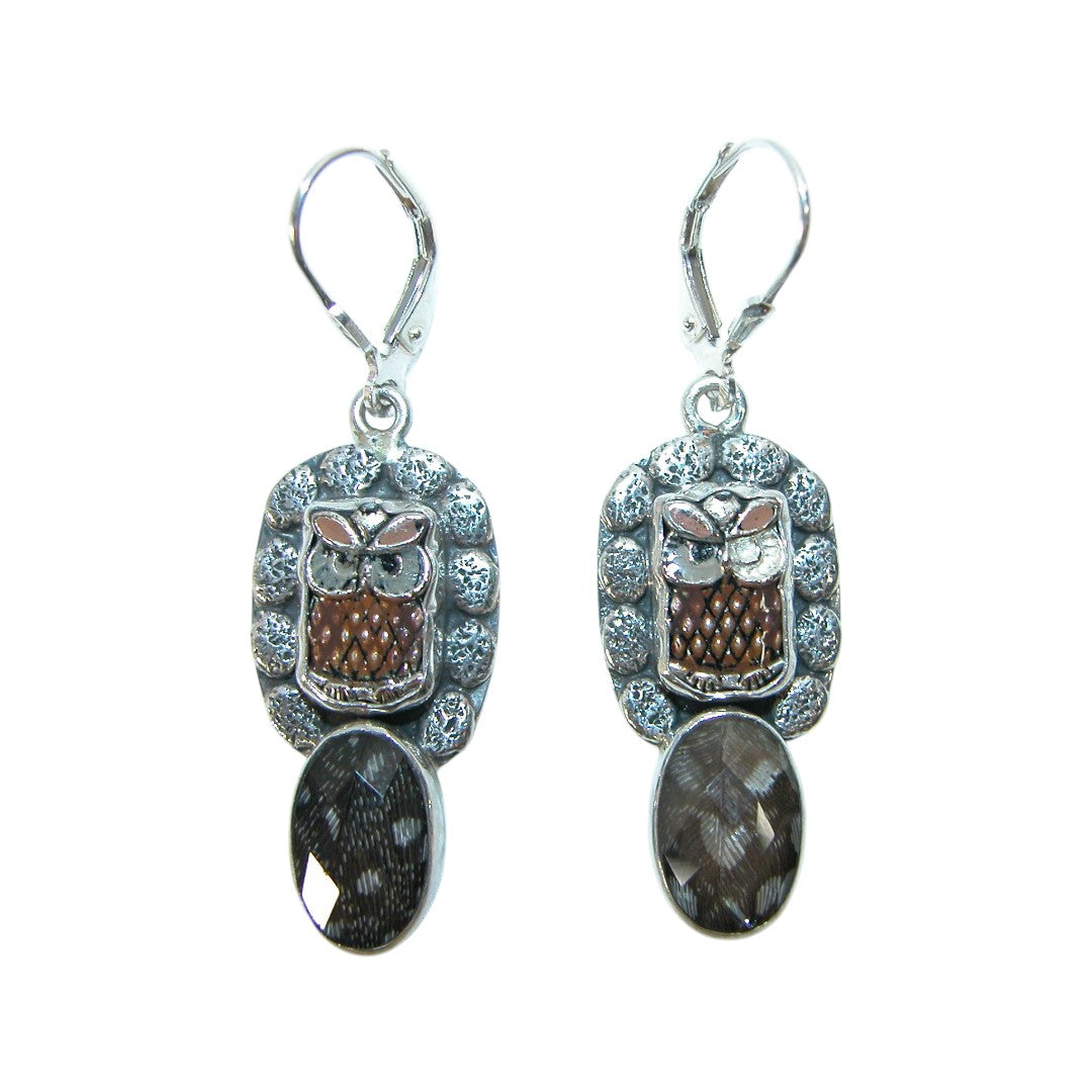 32693L Owl Hand Enameling Sterling Silver Earrings