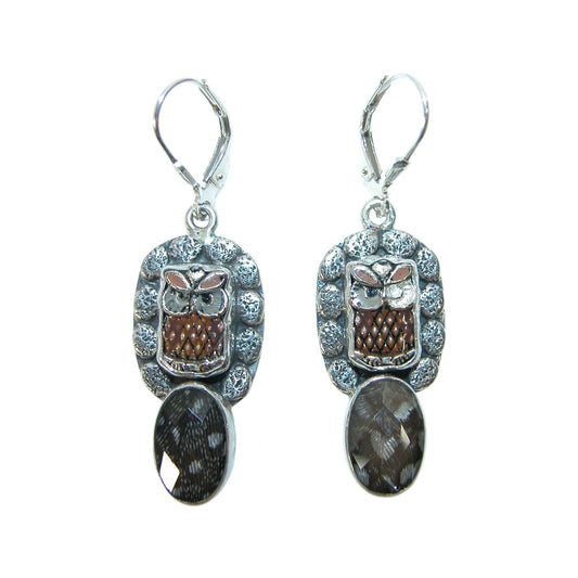 32693L Owl Hand Enameling Sterling Silver Earrings